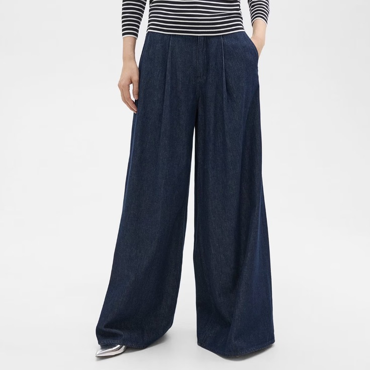 Theory Pleated WideLeg Pant In Indigo Denim